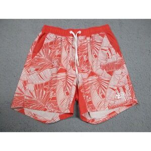 HVIII Swim Shorts Mens Large Red Tropical Print Trunks Quick Dry Elastic Waist